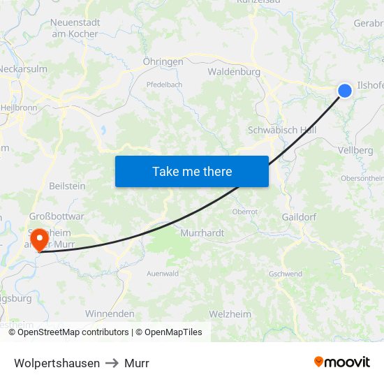 Wolpertshausen to Murr map