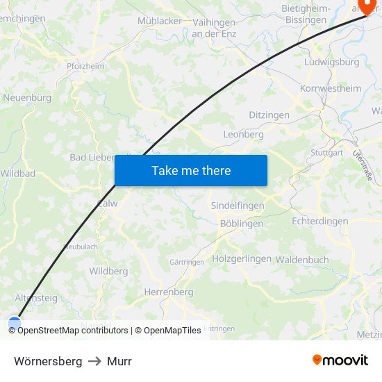 Wörnersberg to Murr map