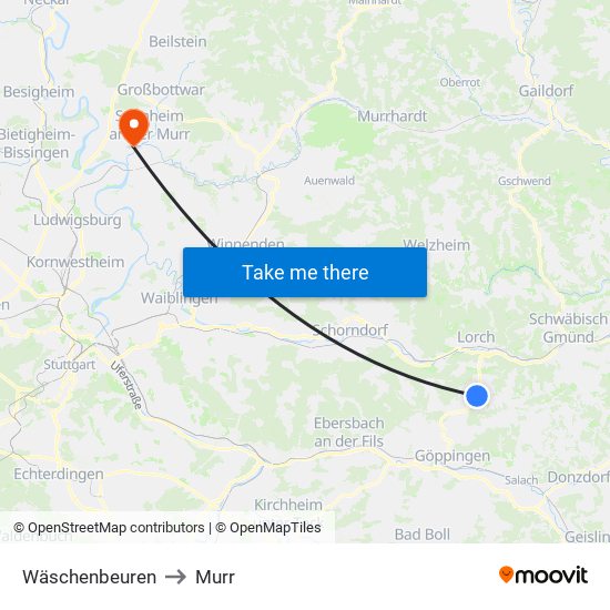 Wäschenbeuren to Murr map