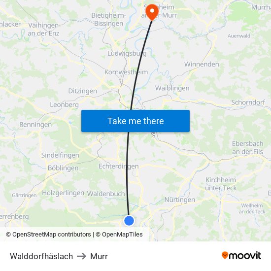 Walddorfhäslach to Murr map