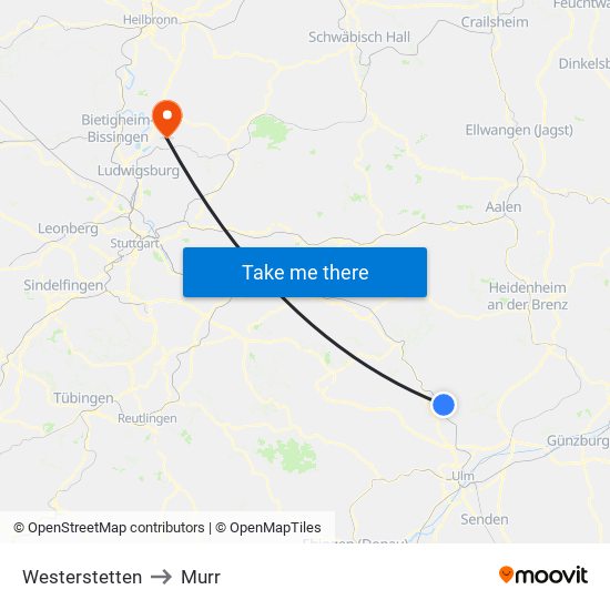 Westerstetten to Murr map