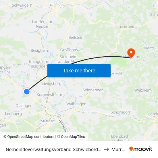 Gemeindeverwaltungsverband Schwieberdingen-Hemmingen to Murrhardt map