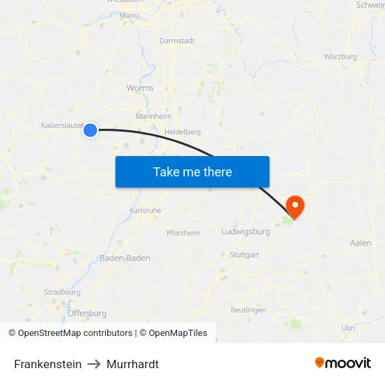 Frankenstein to Murrhardt map
