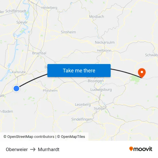 Oberweier to Murrhardt map