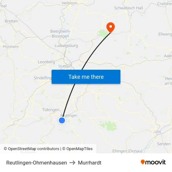 Reutlingen-Ohmenhausen to Murrhardt map
