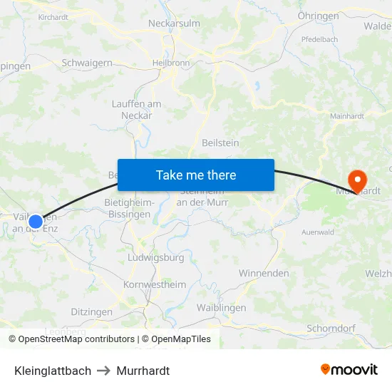 Kleinglattbach to Murrhardt map