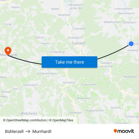 Bühlerzell to Murrhardt map