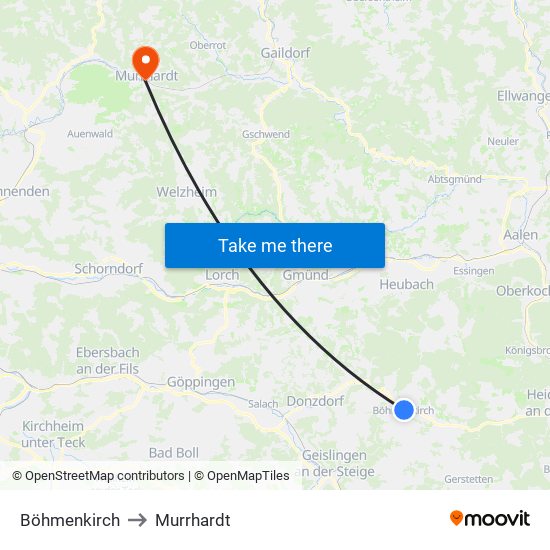 Böhmenkirch to Murrhardt map