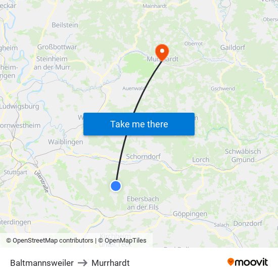 Baltmannsweiler to Murrhardt map