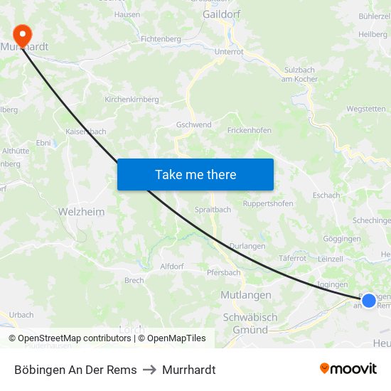 Böbingen An Der Rems to Murrhardt map