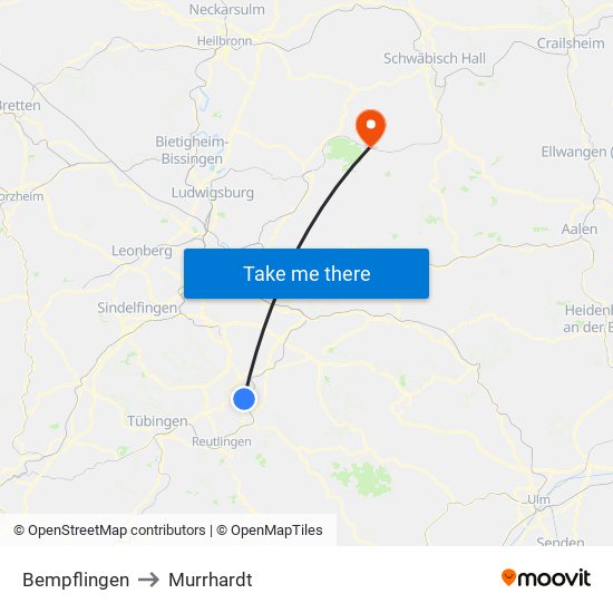 Bempflingen to Murrhardt map