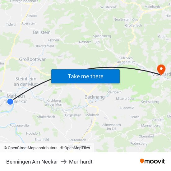 Benningen Am Neckar to Murrhardt map