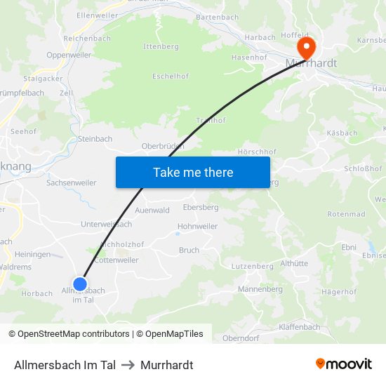 Allmersbach Im Tal to Murrhardt map