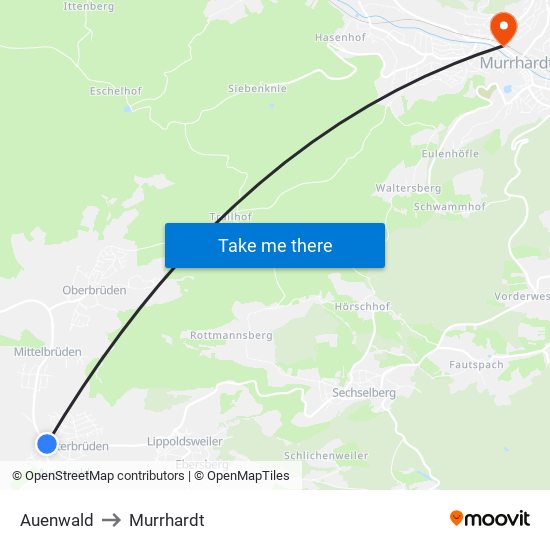 Auenwald to Murrhardt map