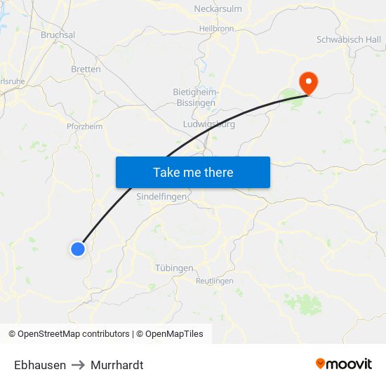 Ebhausen to Murrhardt map