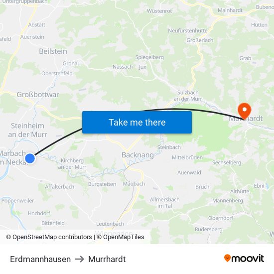 Erdmannhausen to Murrhardt map