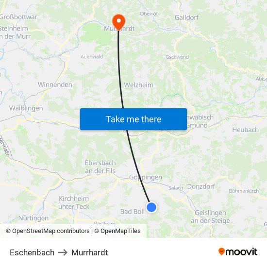 Eschenbach to Murrhardt map