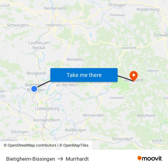 Bietigheim-Bissingen to Murrhardt map