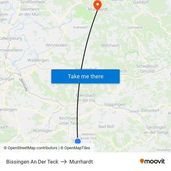 Bissingen An Der Teck to Murrhardt map