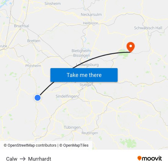 Calw to Murrhardt map