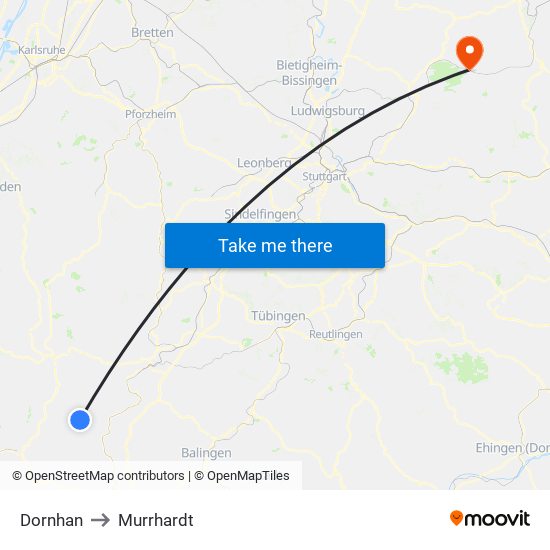 Dornhan to Murrhardt map