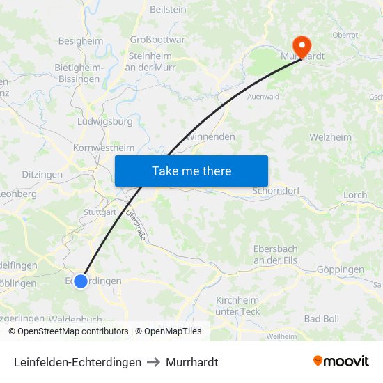 Leinfelden-Echterdingen to Murrhardt map