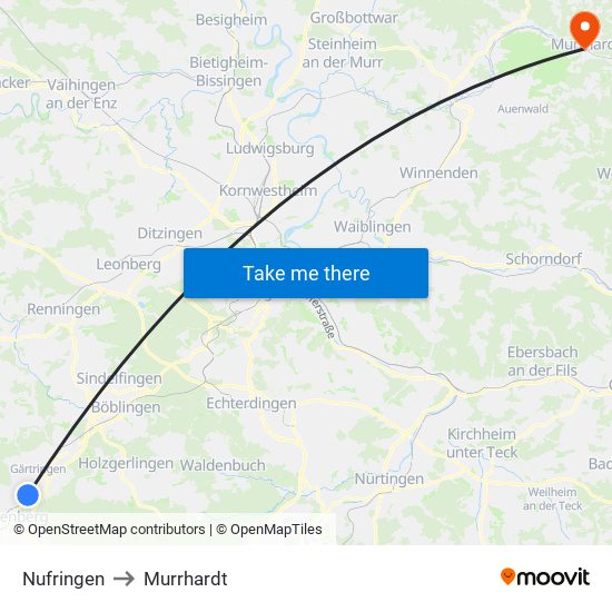 Nufringen to Murrhardt map