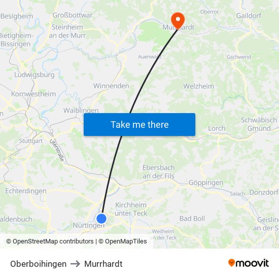 Oberboihingen to Murrhardt map