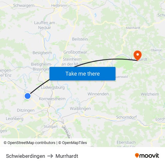 Schwieberdingen to Murrhardt map