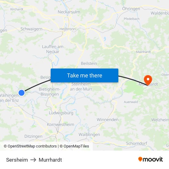 Sersheim to Murrhardt map