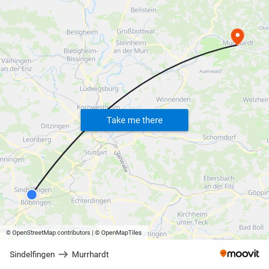 Sindelfingen to Murrhardt map