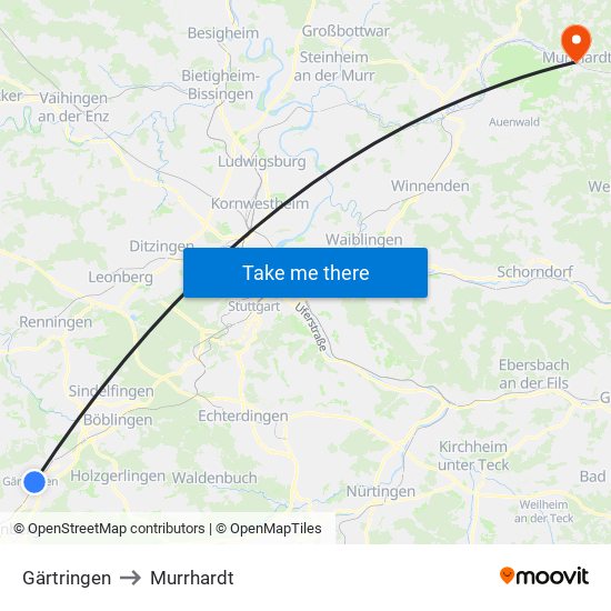 Gärtringen to Murrhardt map