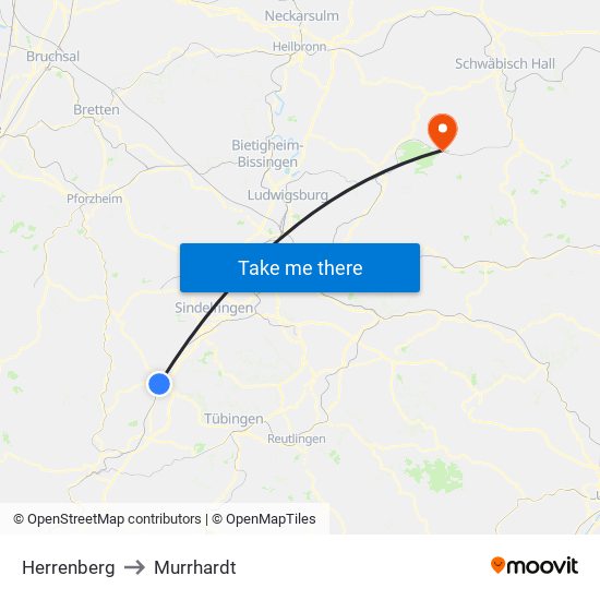 Herrenberg to Murrhardt map