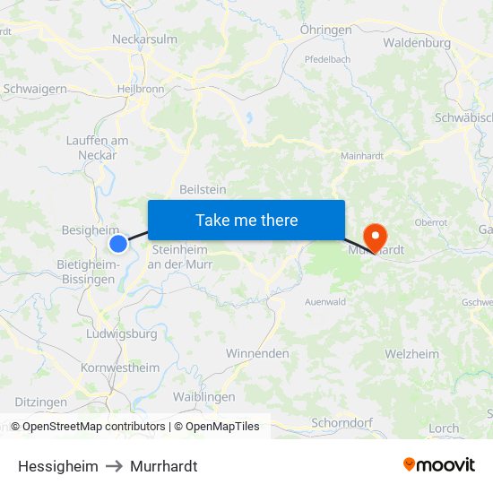 Hessigheim to Murrhardt map
