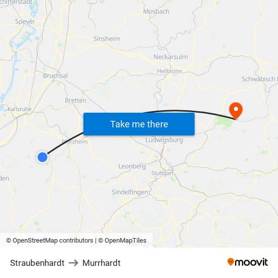 Straubenhardt to Murrhardt map