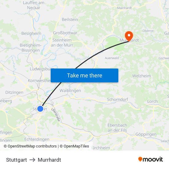 Stuttgart to Murrhardt map