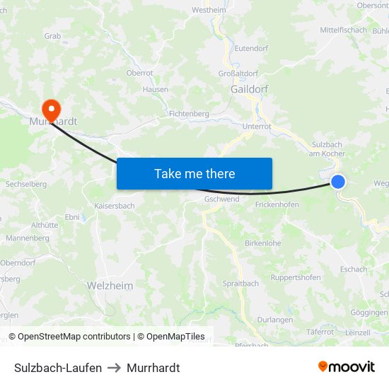 Sulzbach-Laufen to Murrhardt map