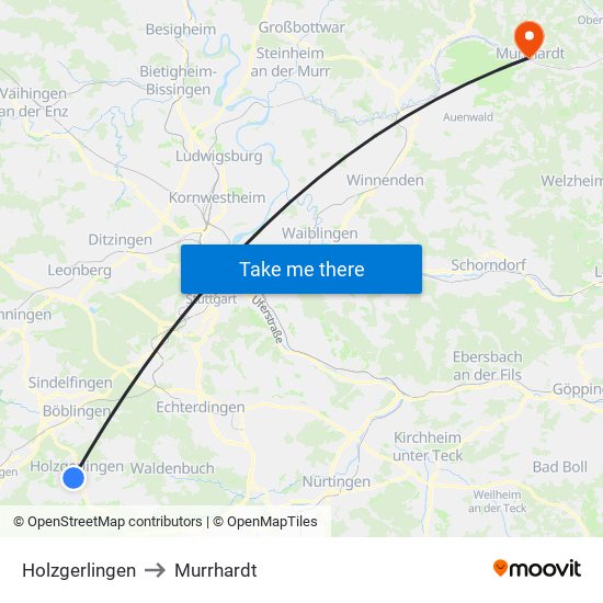 Holzgerlingen to Murrhardt map
