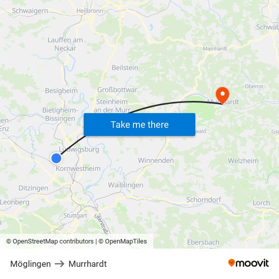 Möglingen to Murrhardt map