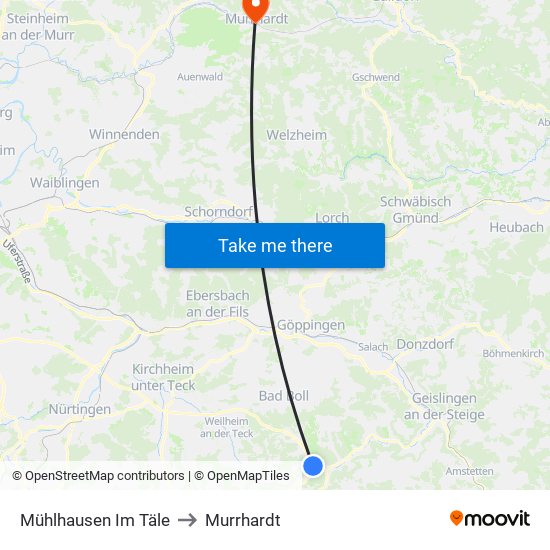 Mühlhausen Im Täle to Murrhardt map