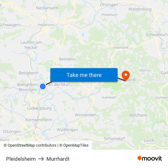 Pleidelsheim to Murrhardt map