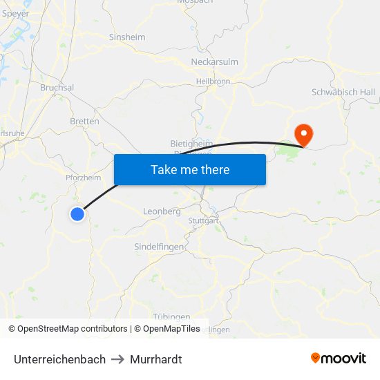 Unterreichenbach to Murrhardt map