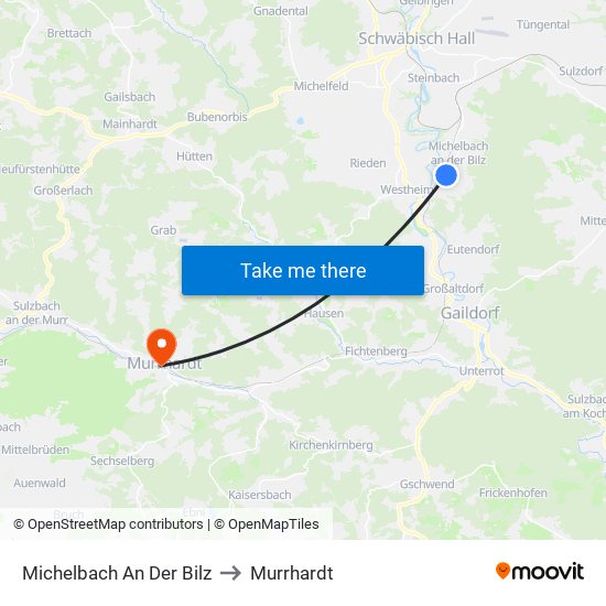 Michelbach An Der Bilz to Murrhardt map