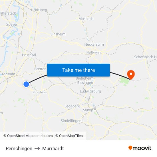 Remchingen to Murrhardt map