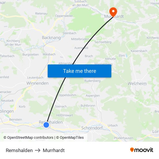 Remshalden to Murrhardt map