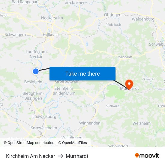 Kirchheim Am Neckar to Murrhardt map