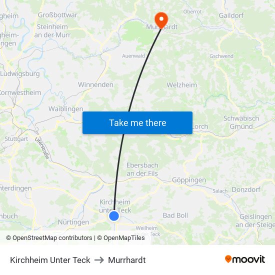 Kirchheim Unter Teck to Murrhardt map