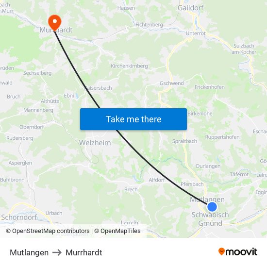 Mutlangen to Murrhardt map