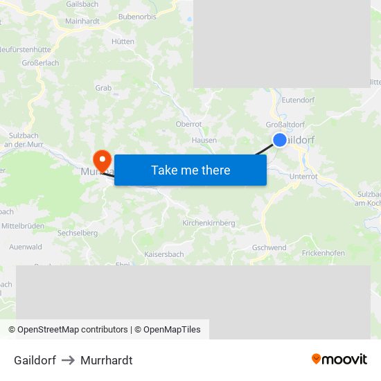 Gaildorf to Murrhardt map