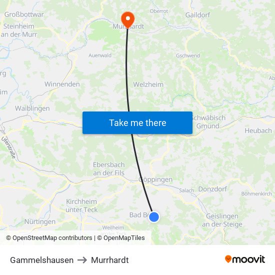 Gammelshausen to Murrhardt map